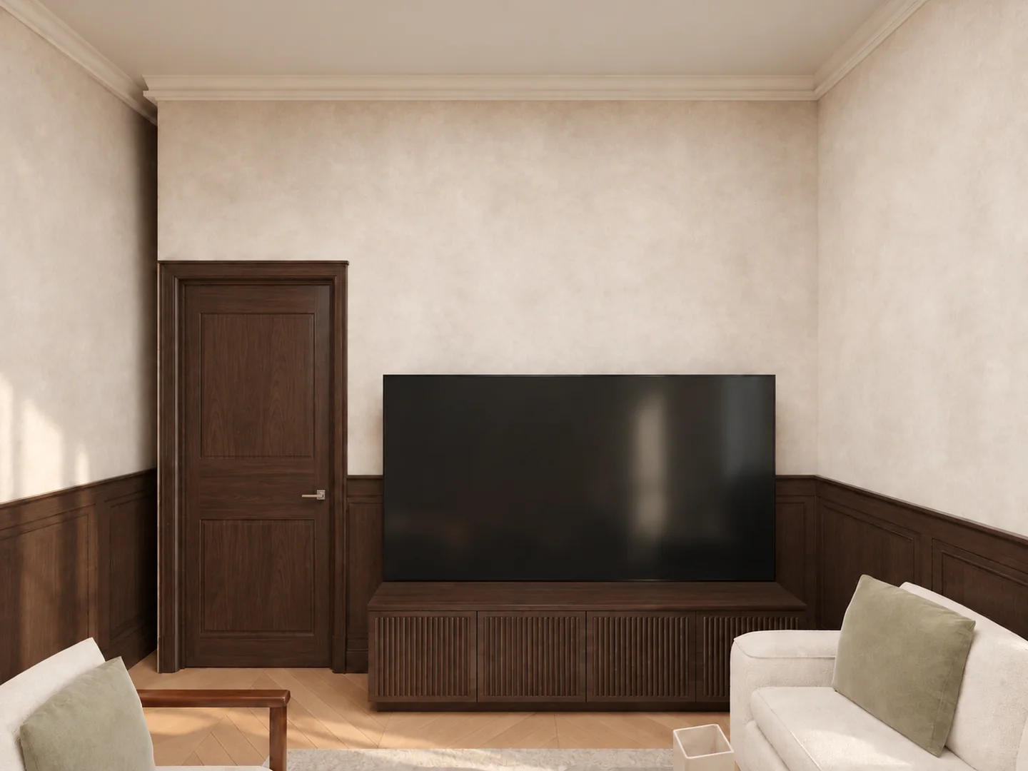 Phối cảnh nội thất — Vách TV phòng sinh hoạt chung