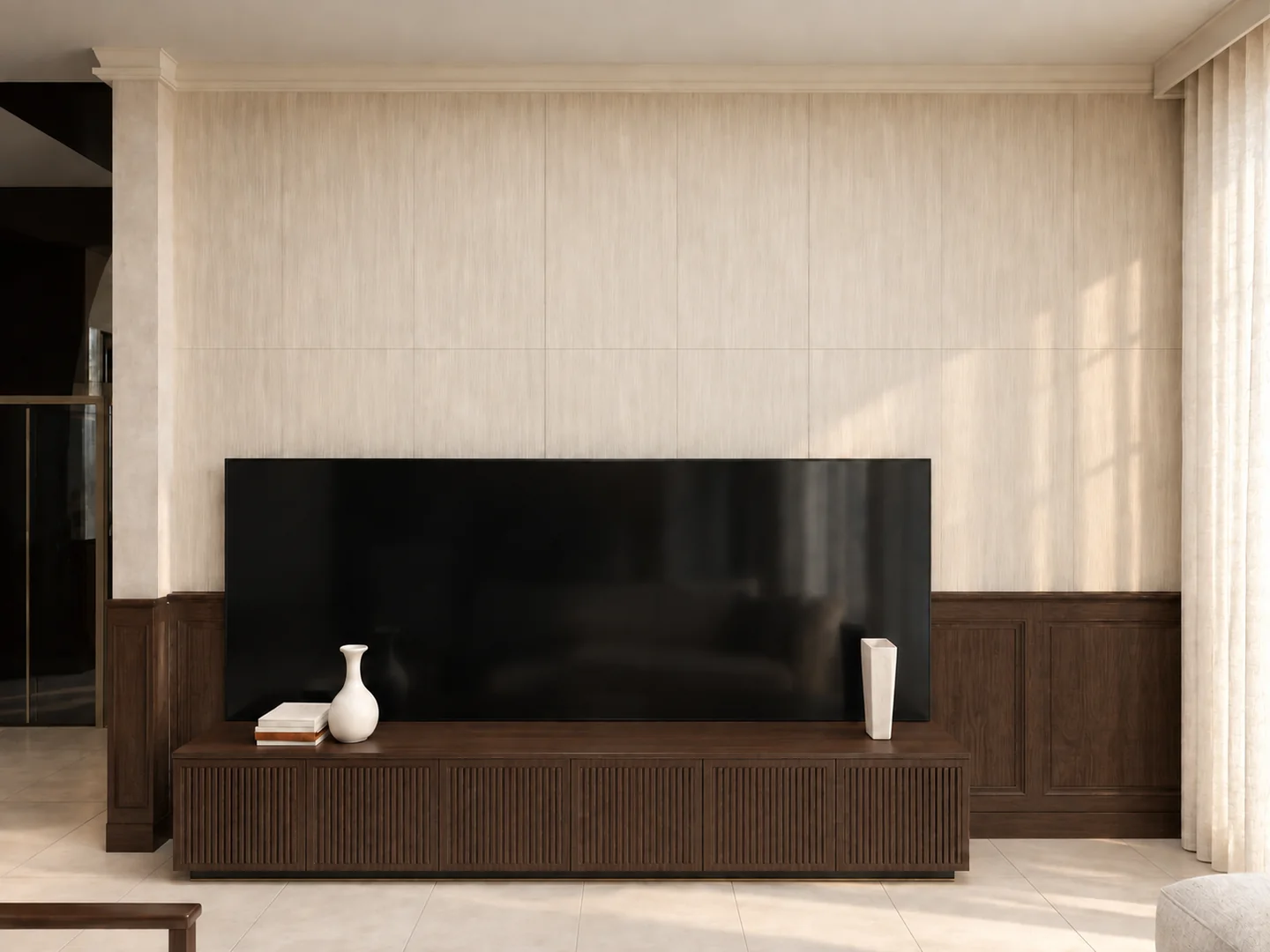 Phối cảnh nội thất — Vách TV phòng khách