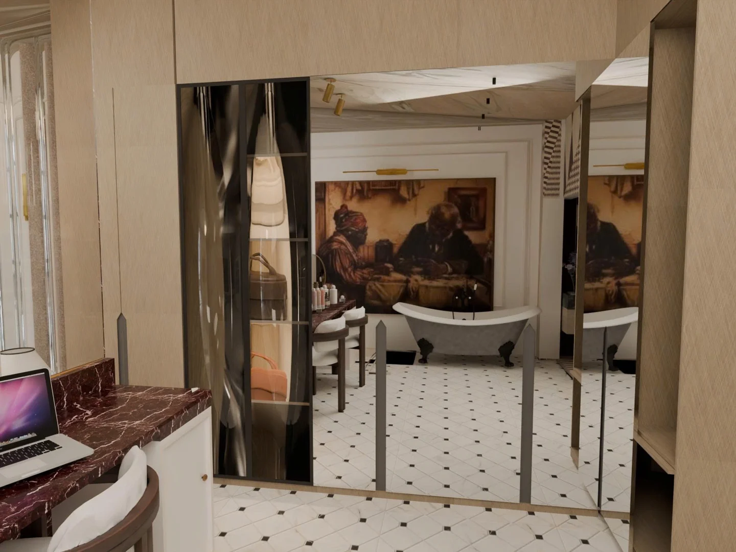 Design visualisation: Bedroom and bathroom