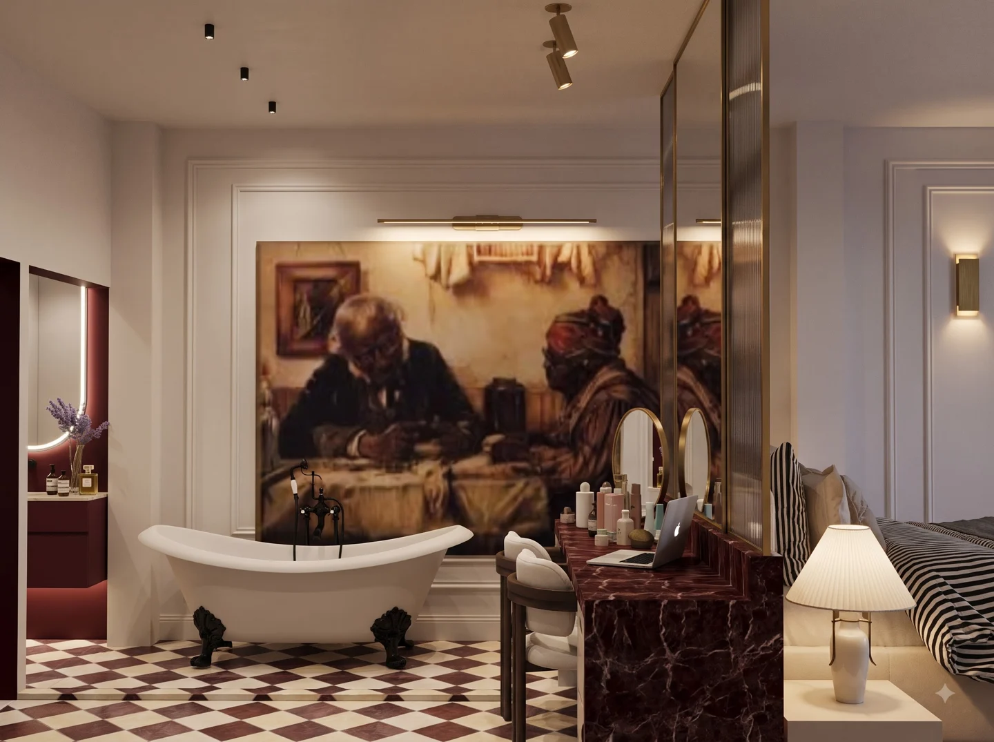 Design visualisation: Bedroom and bathroom