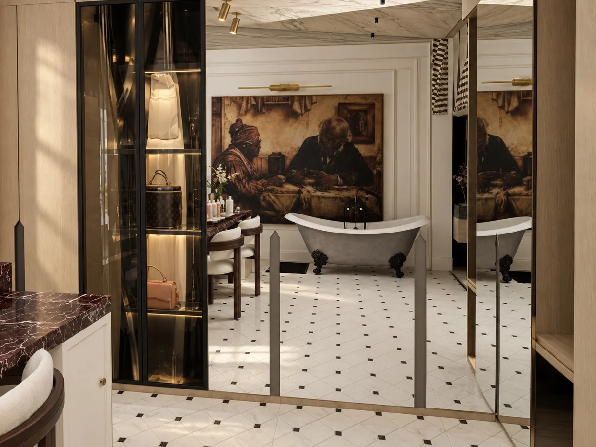 Design visualisation: Bedroom and bathroom
