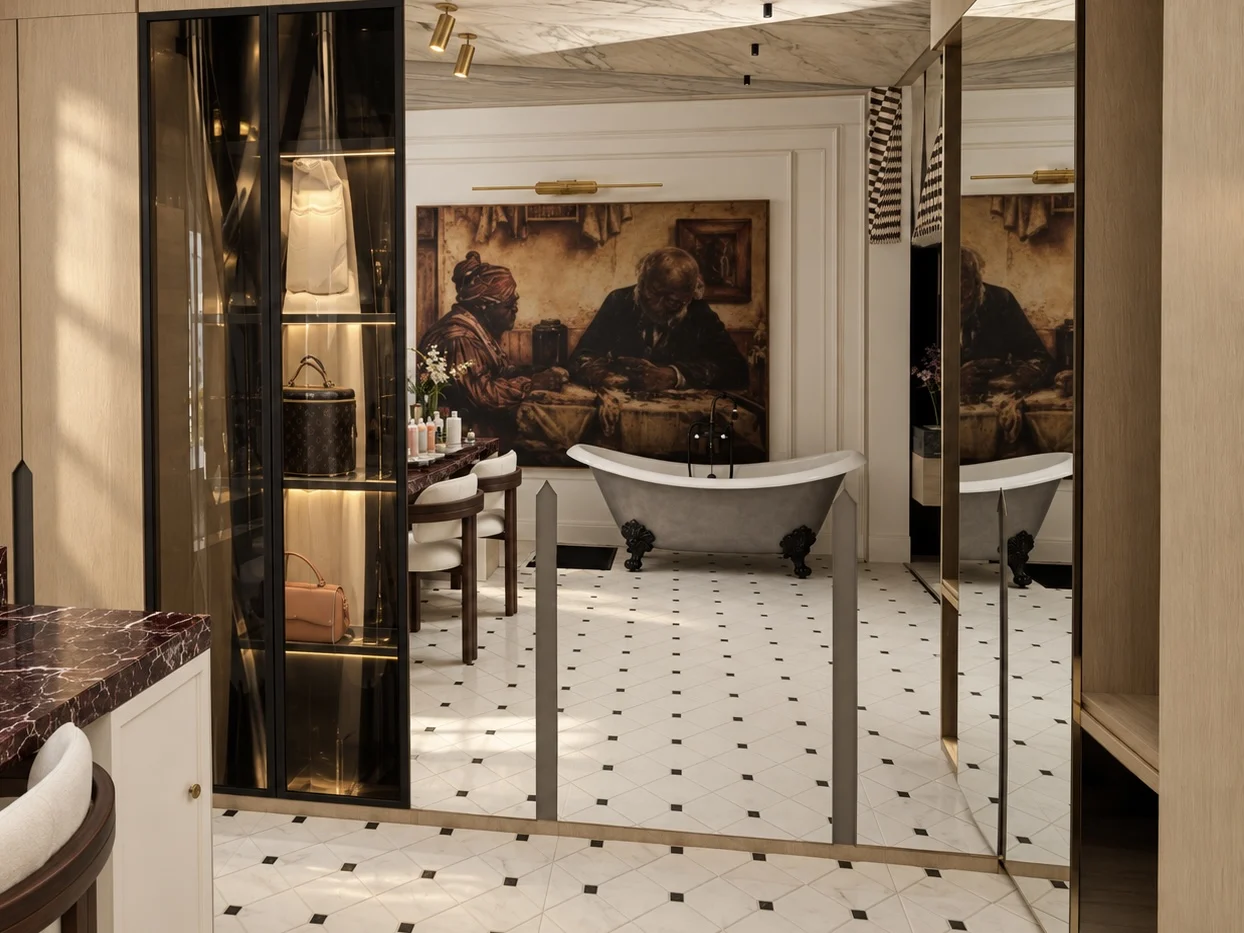 Design visualisation: Bedroom and bathroom