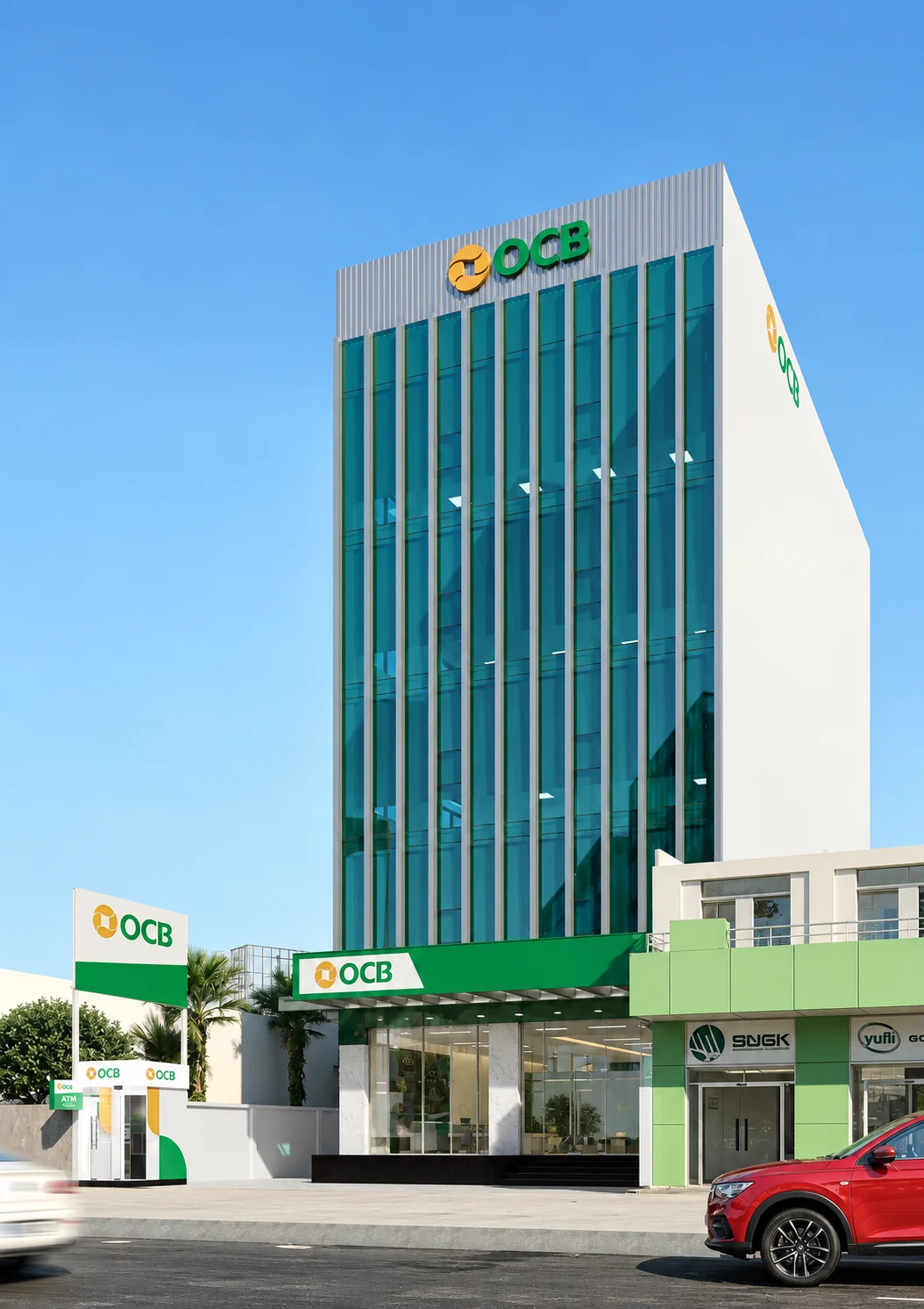 Mặt đứng kính và khối giao dịch